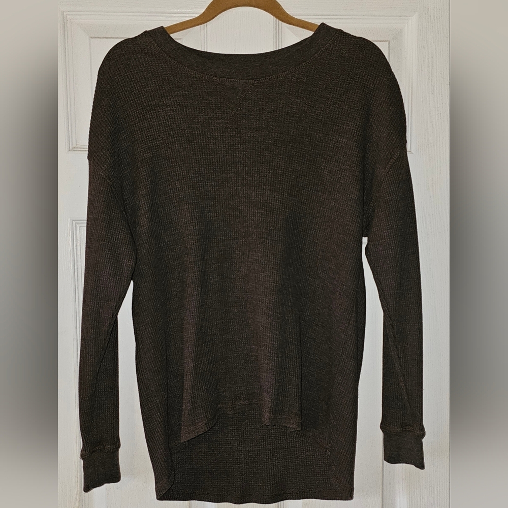 Seven7 Women's Dark Brown Crewneck Waffle Shirt